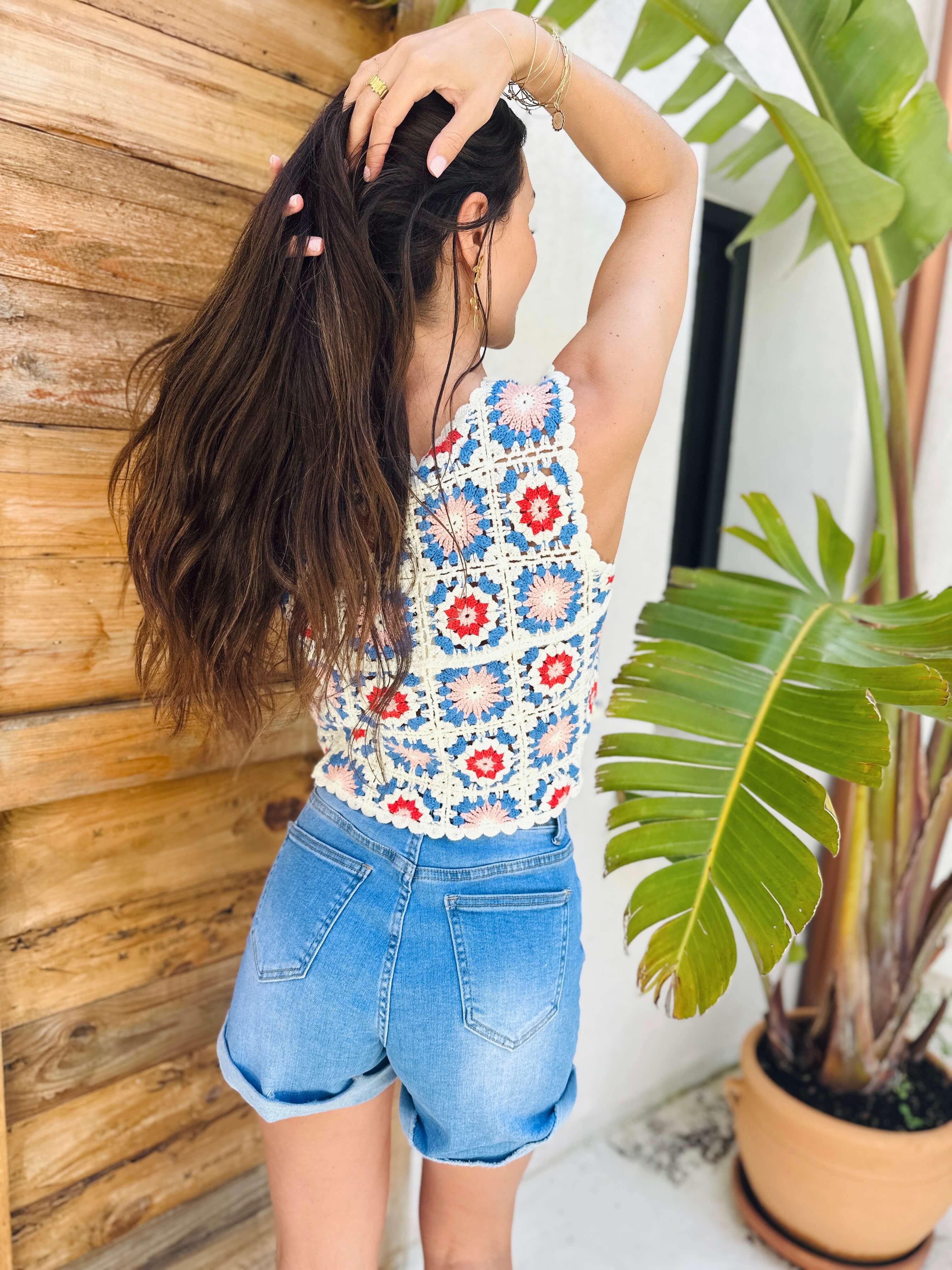 Haut en crochet bleu - MARGOT