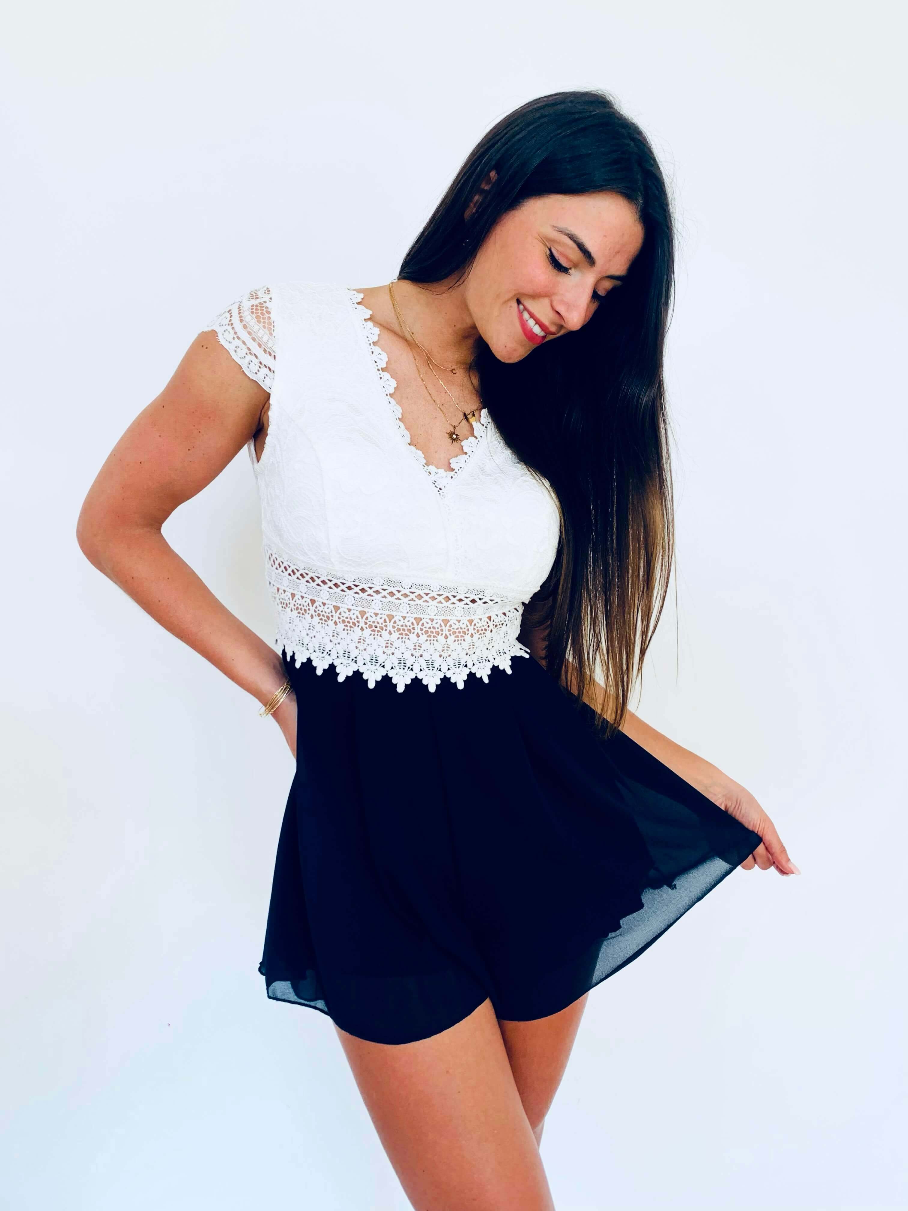 Combishort blanc et noir - CLELIA