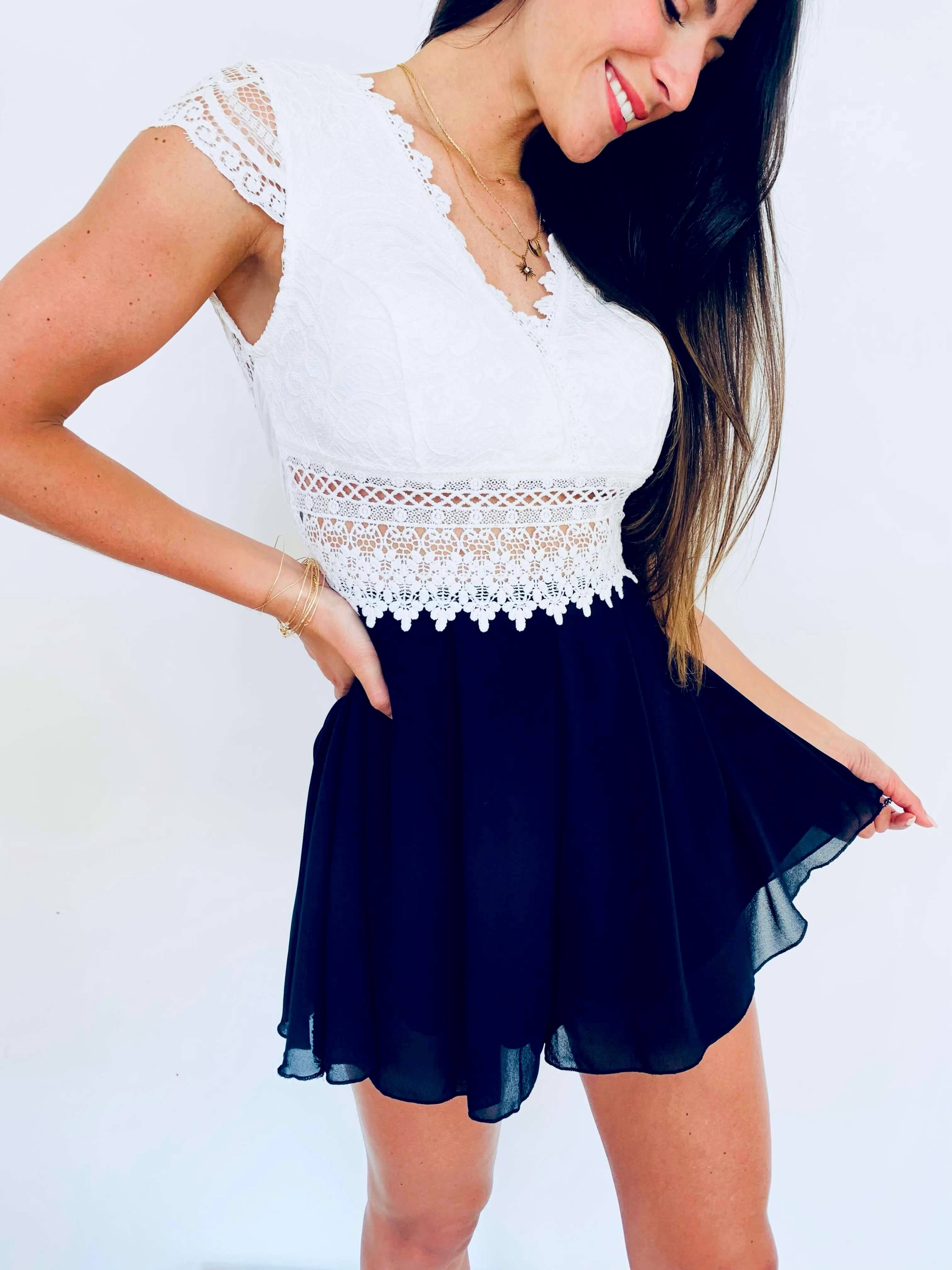 Combishort blanc et noir - CLELIA