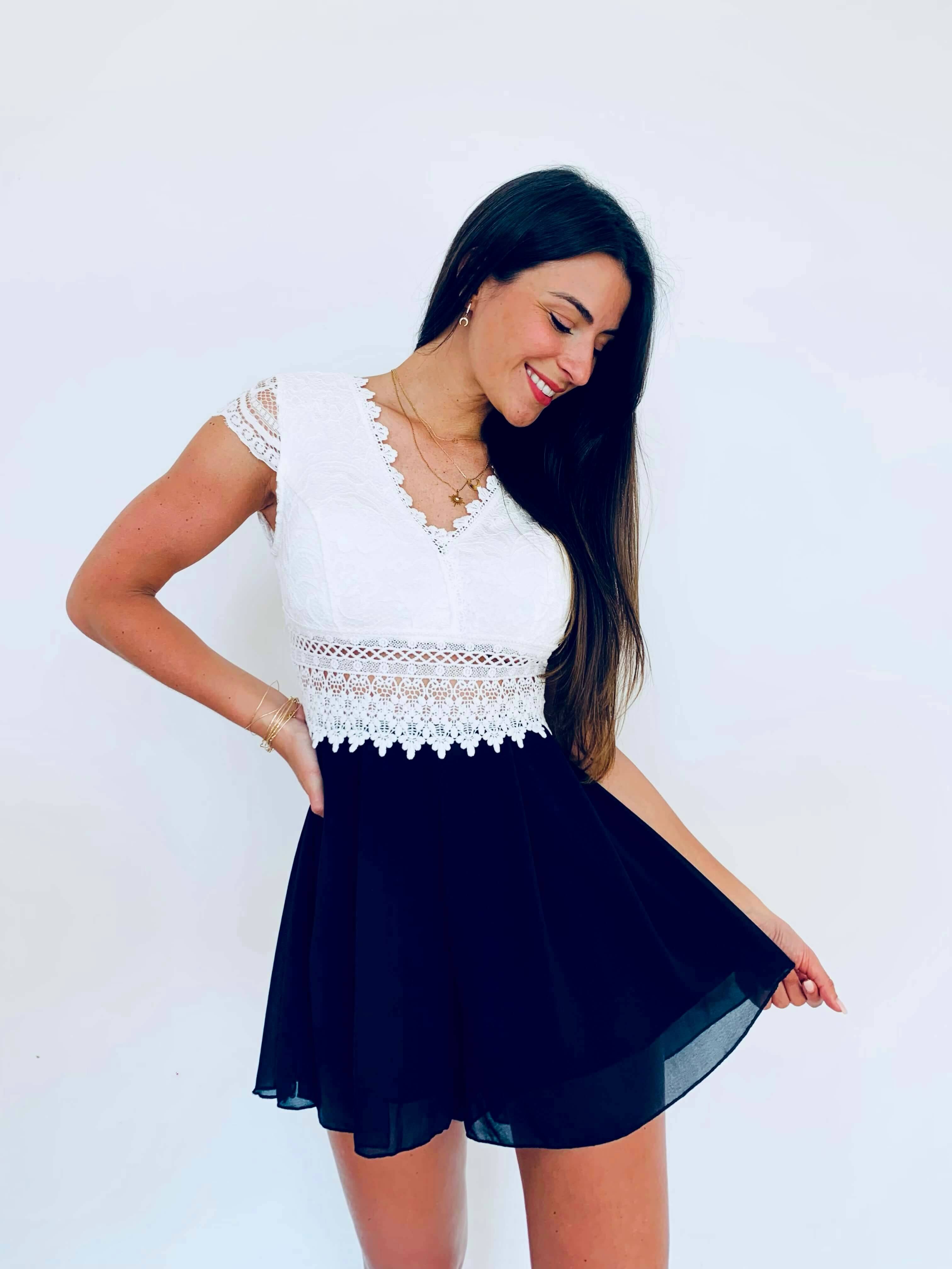 Combishort blanc et noir - CLELIA