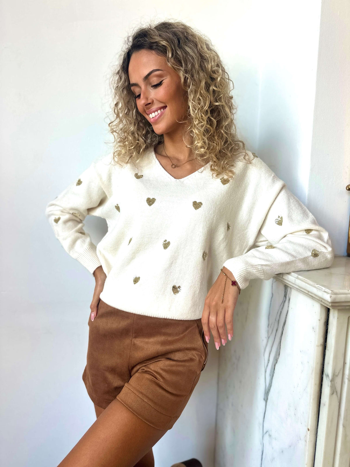 Pull à cœurs dorés - SWEET HEART