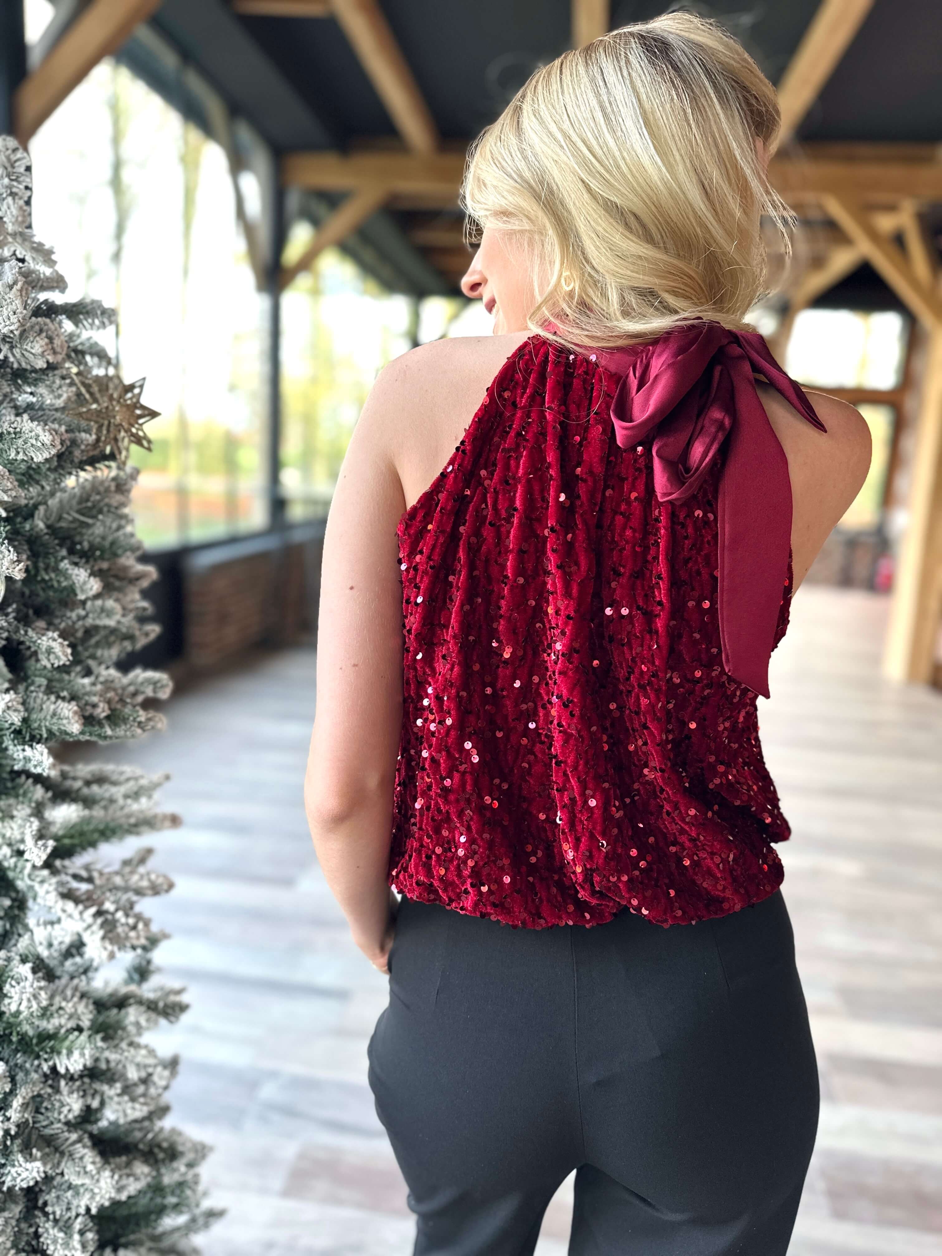 Top con lentejuelas burdeos - TINA