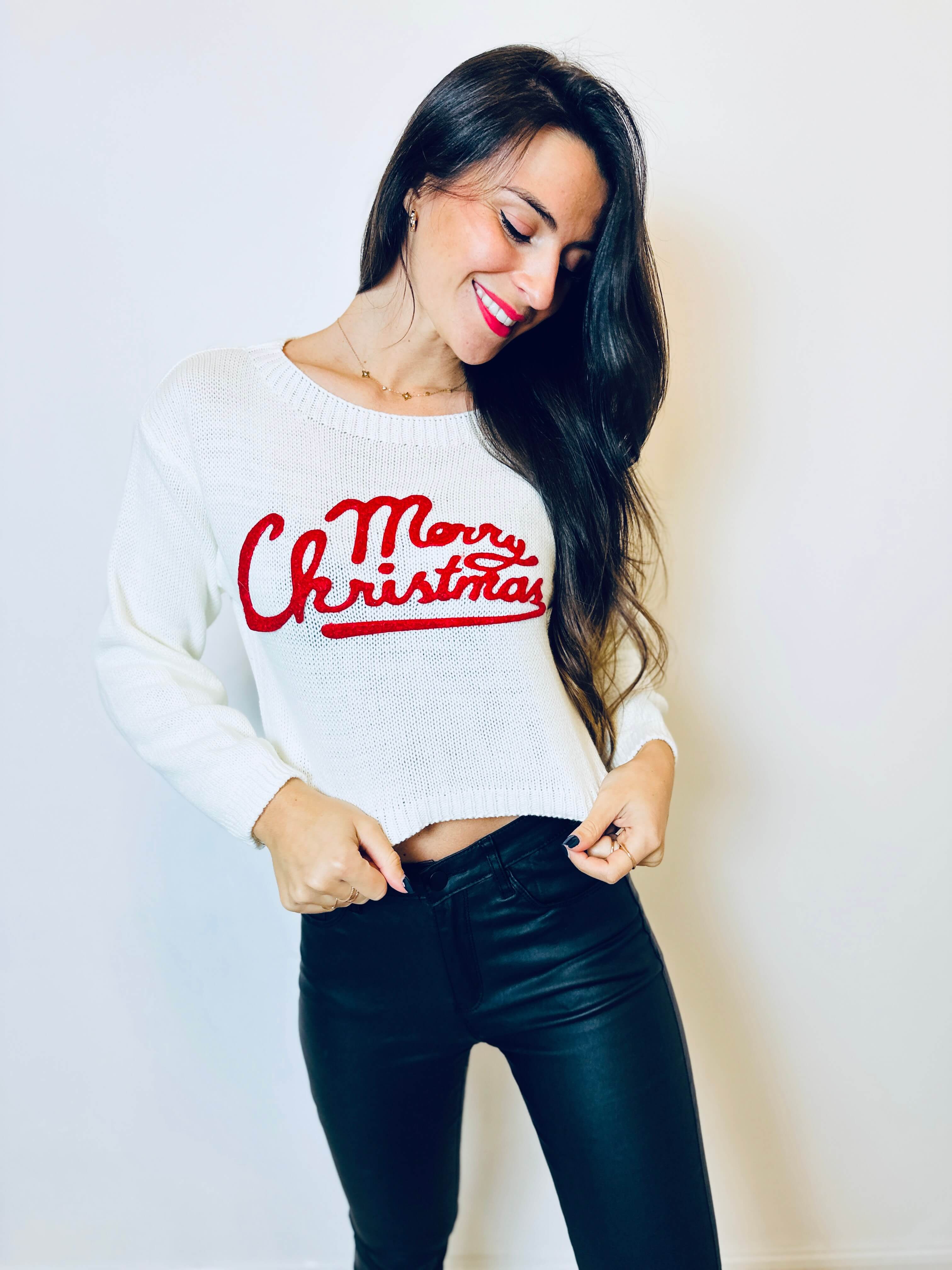 Pull blanc - MERRY CHRISTMAS