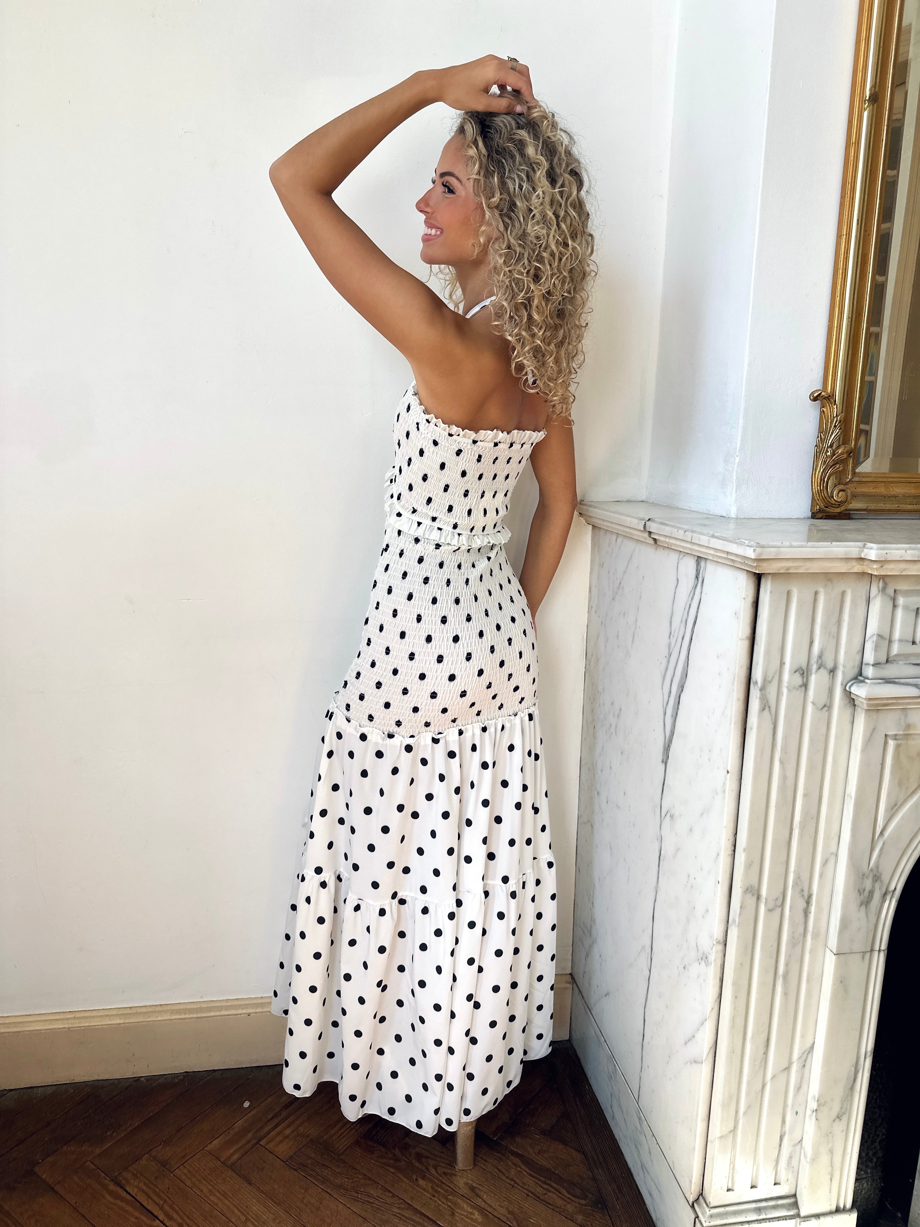 Robe blanche à pois - NELLY