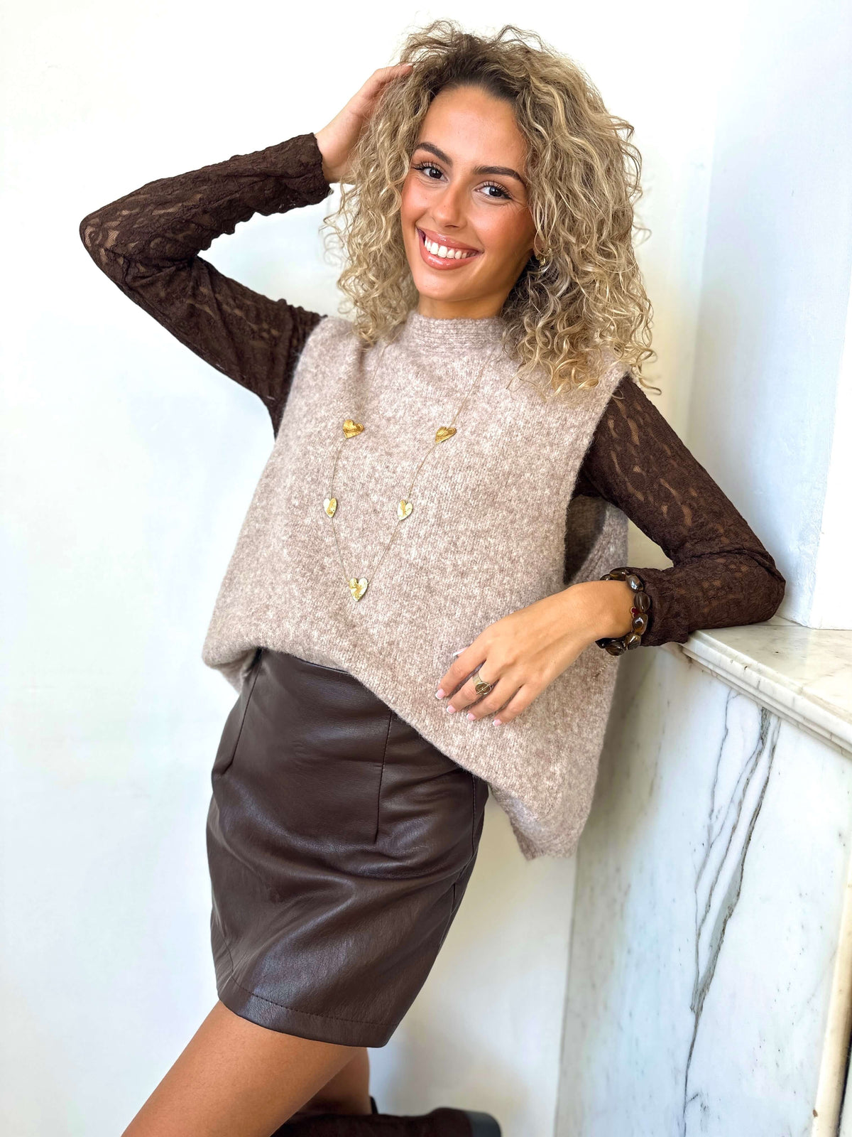 Gilet sans manche taupe - ELEONORE