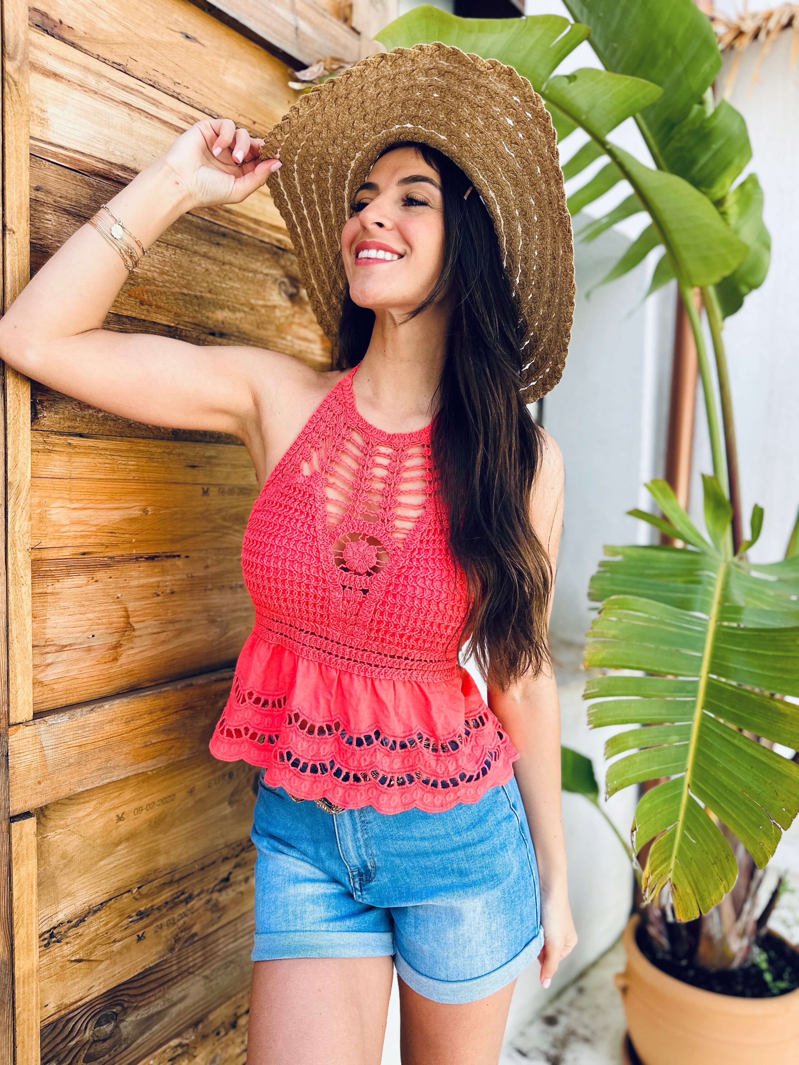 Haut corail en crochet - ALINE