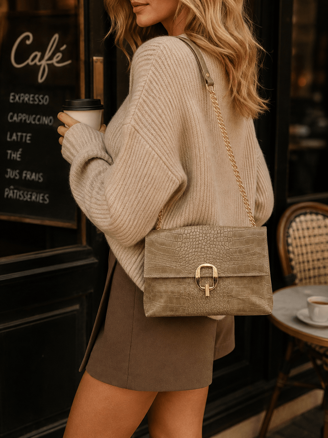 Sac taupe en cuir - MILA