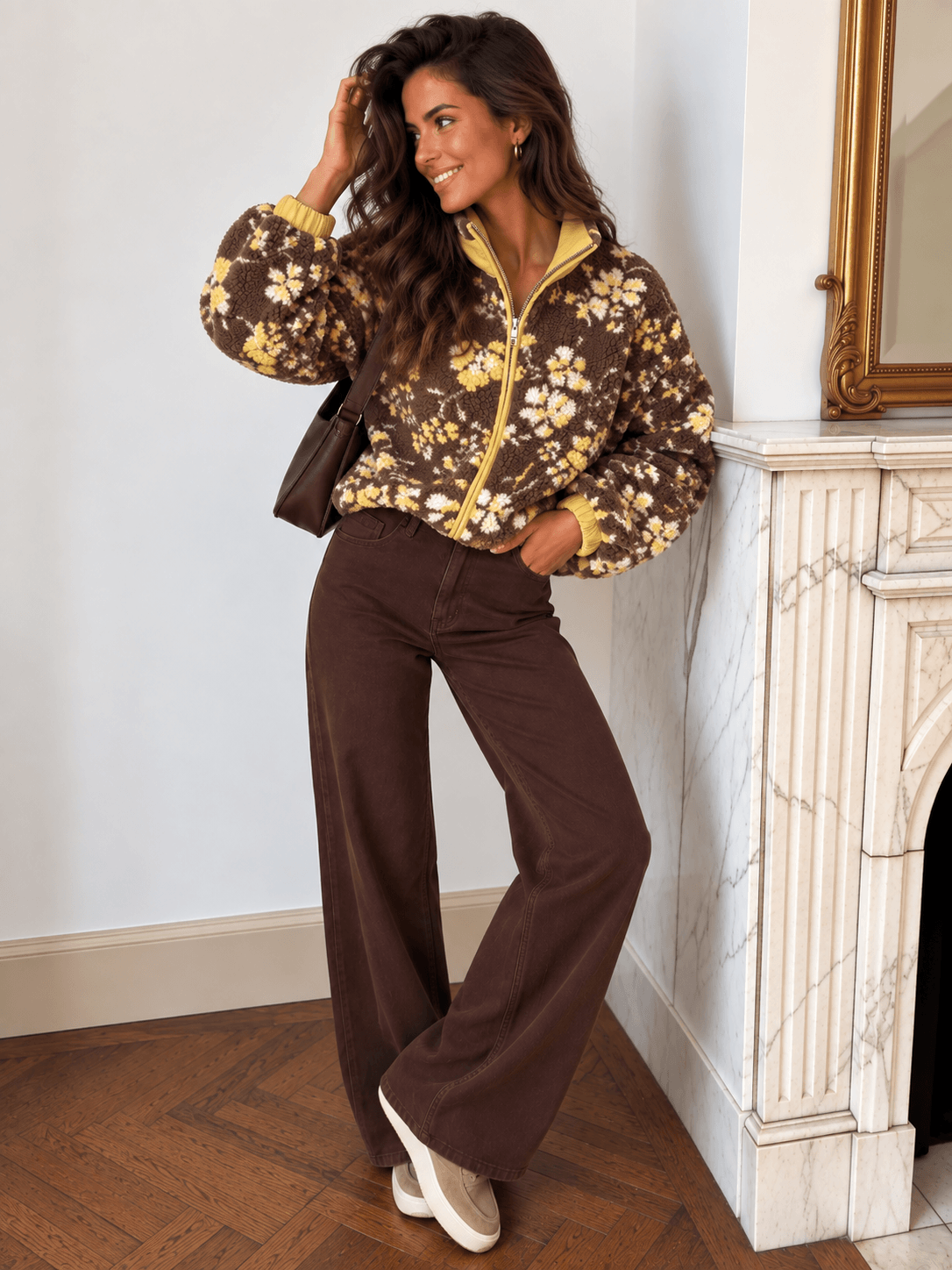 Veste fleurie chocolat - MAYA