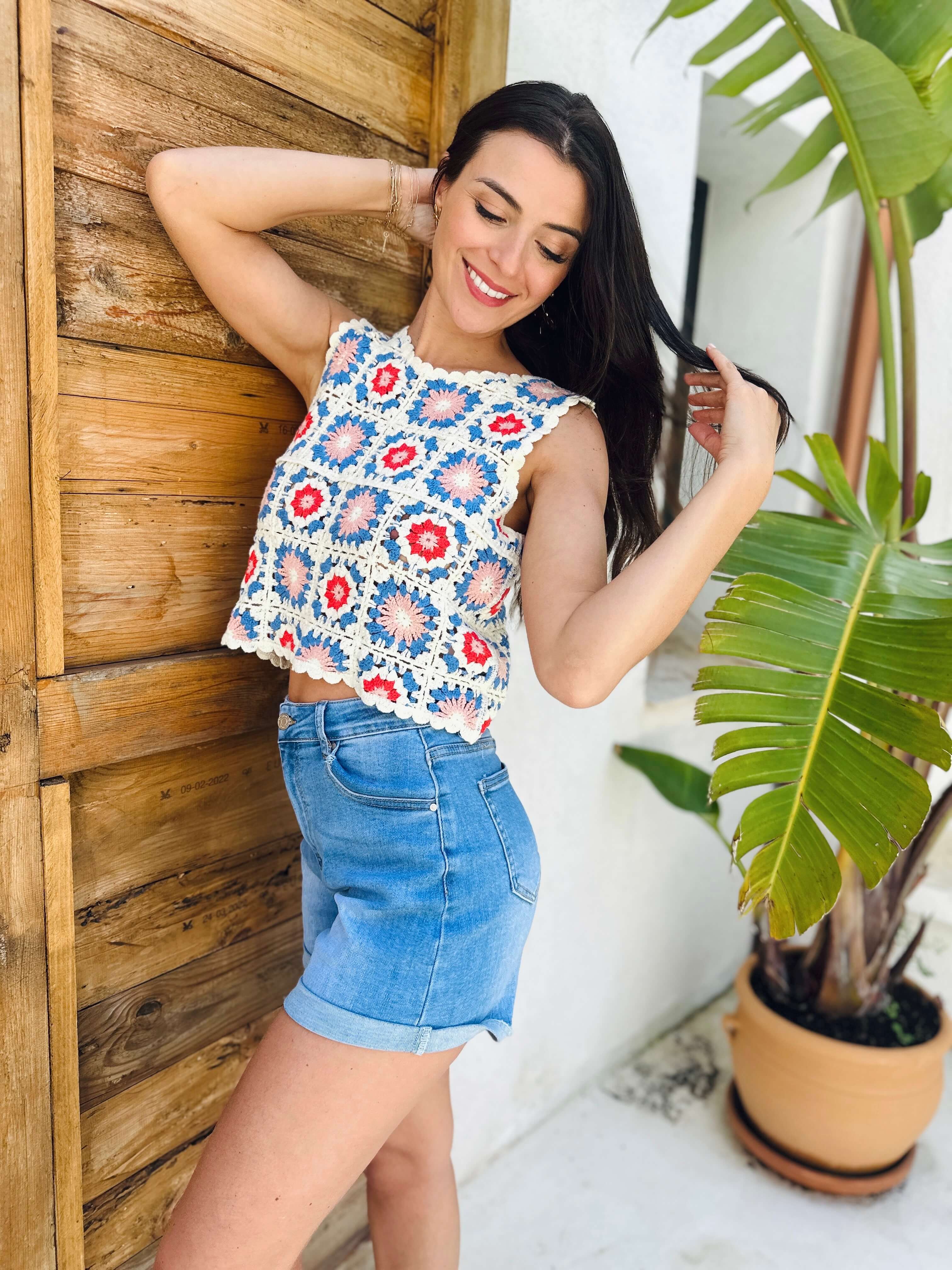 Haut en crochet bleu - MARGOT