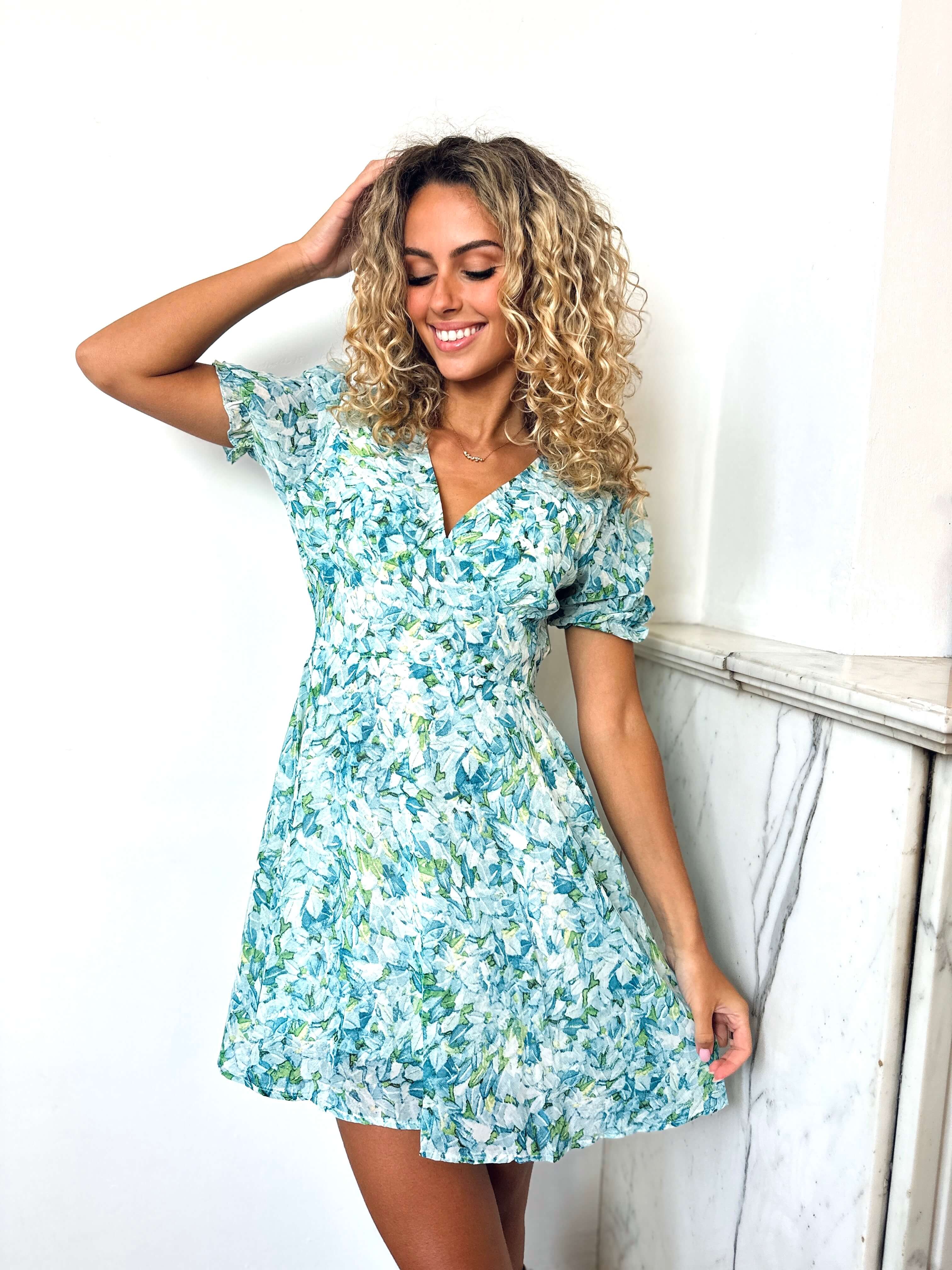 Robe fleurie turquoise - JULIETTE