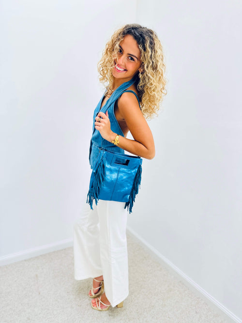 Sac en cuir bleu - EMMA