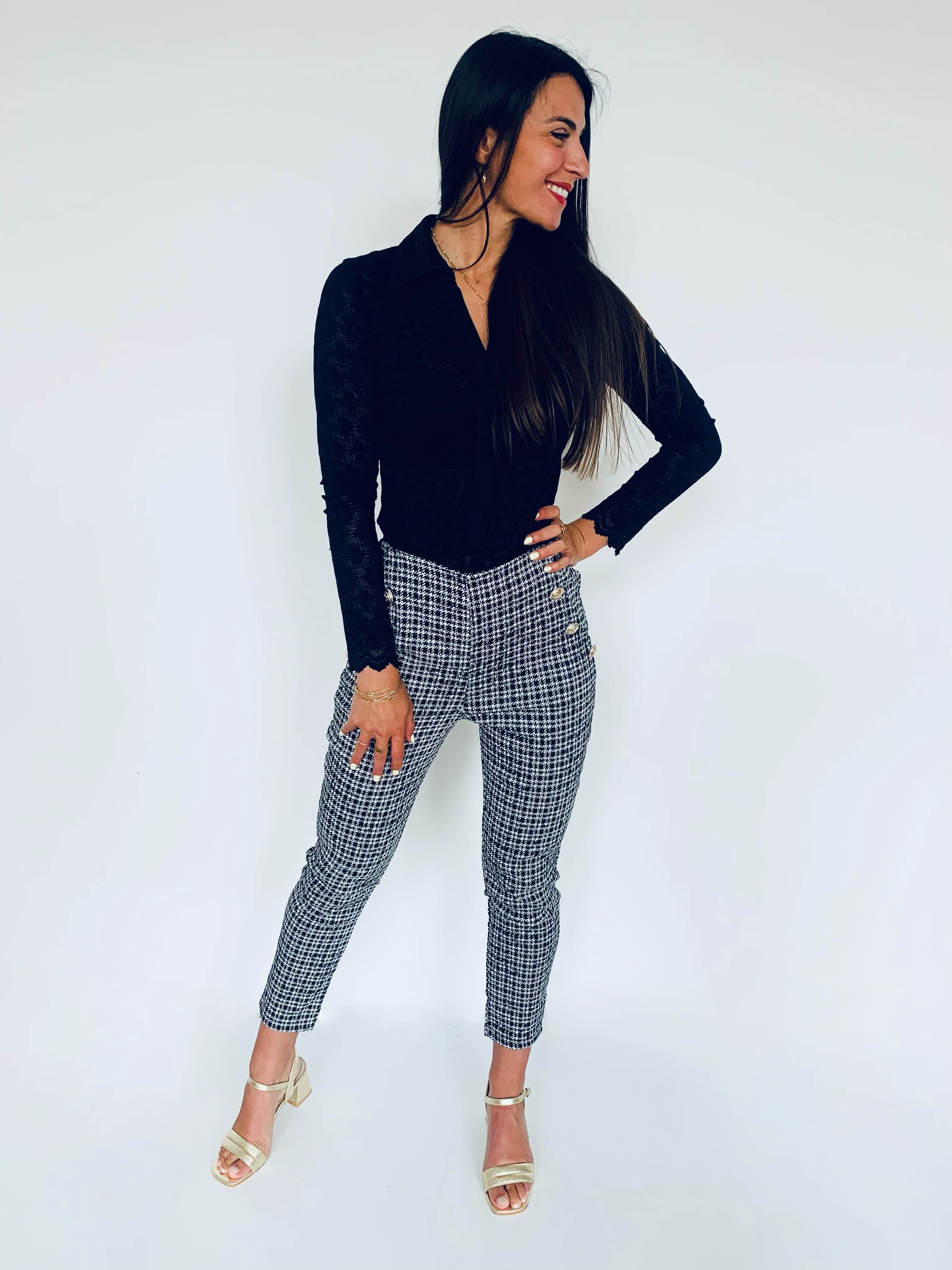 pantalon pied de poule femme