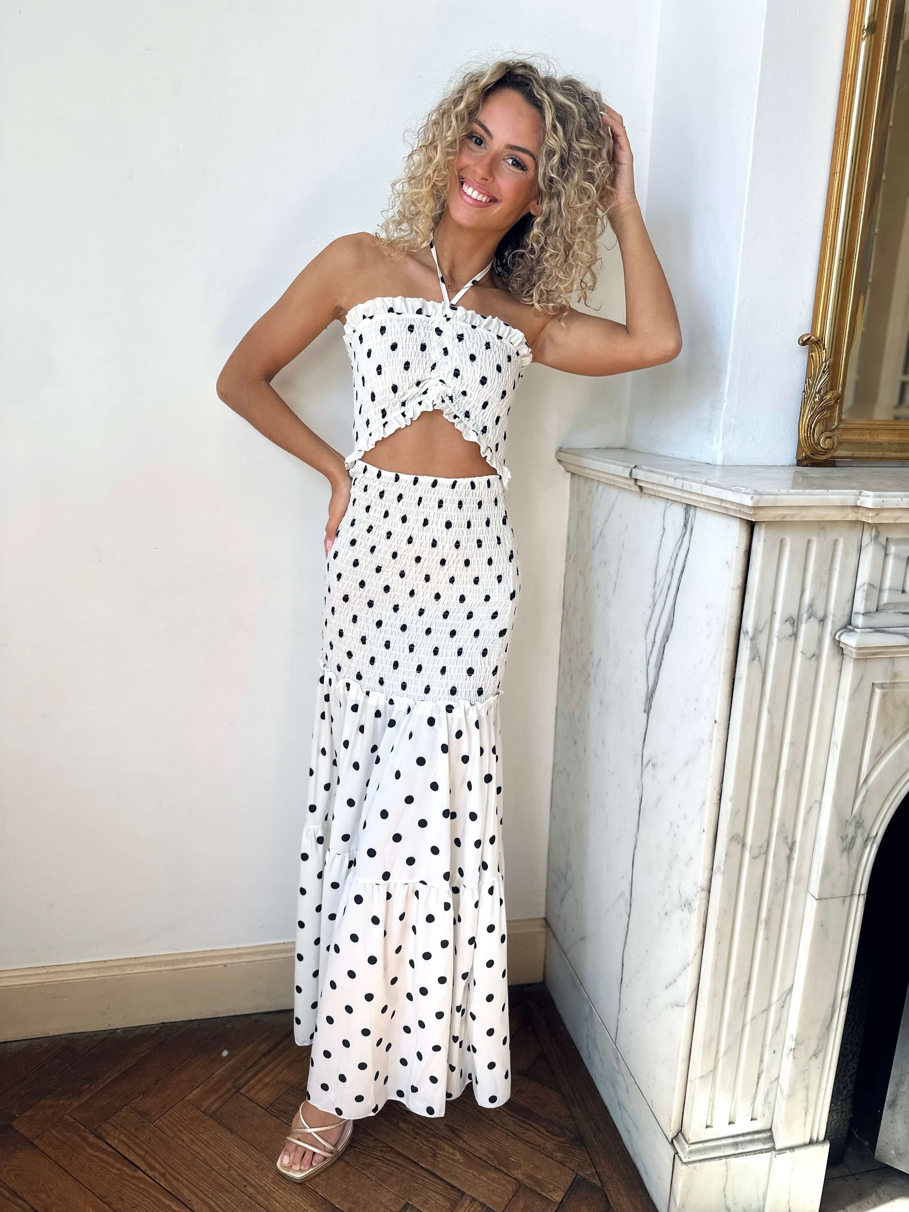 Robe blanche à pois - NELLY