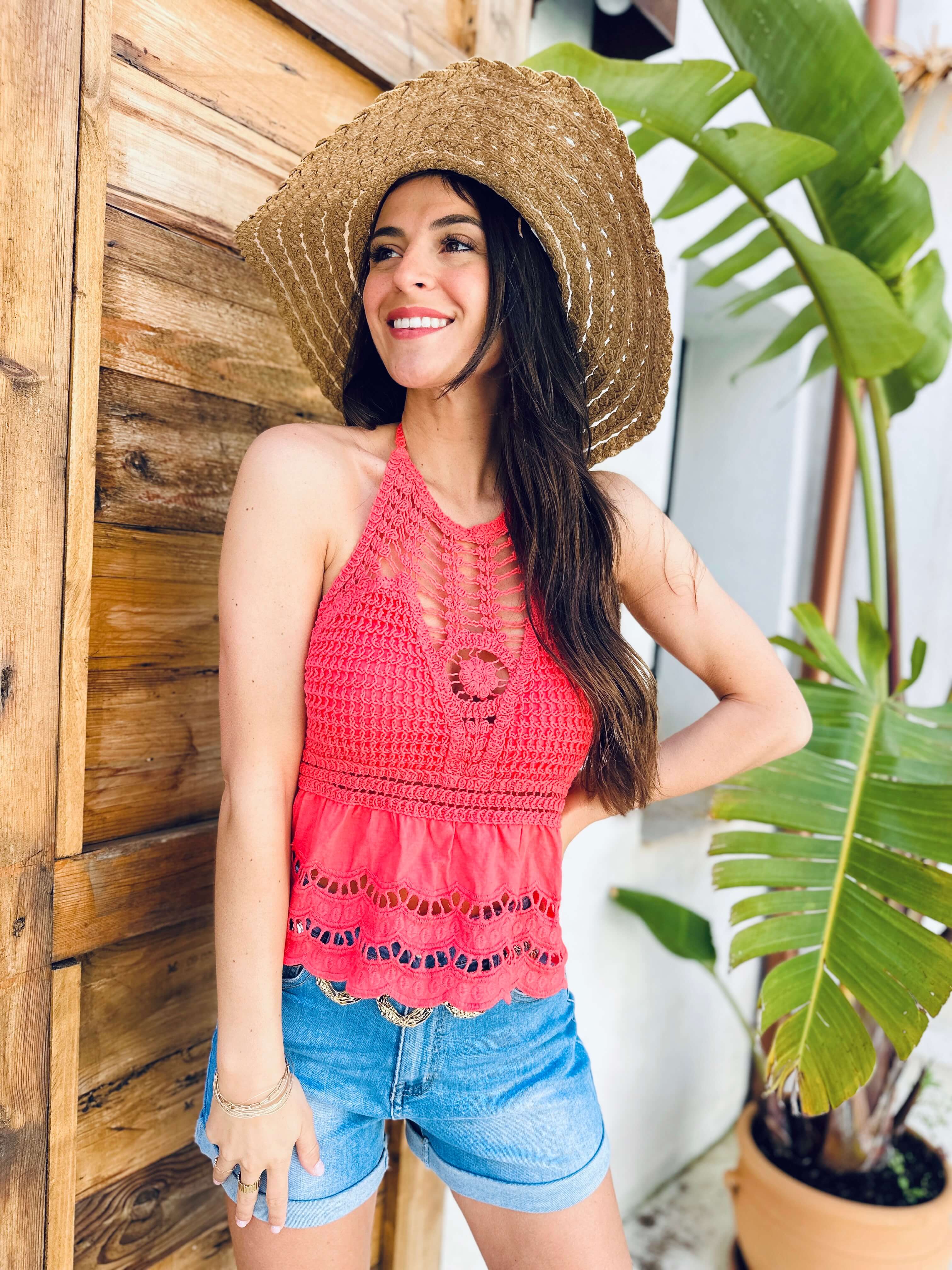 Haut corail en crochet - ALINE