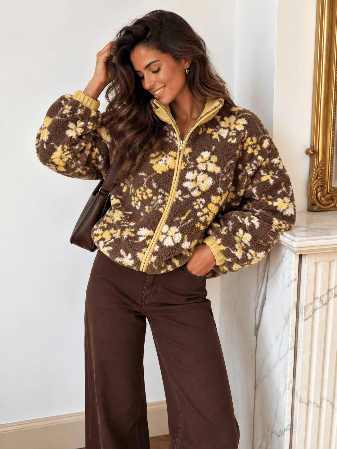 Veste fleurie chocolat - MAYA