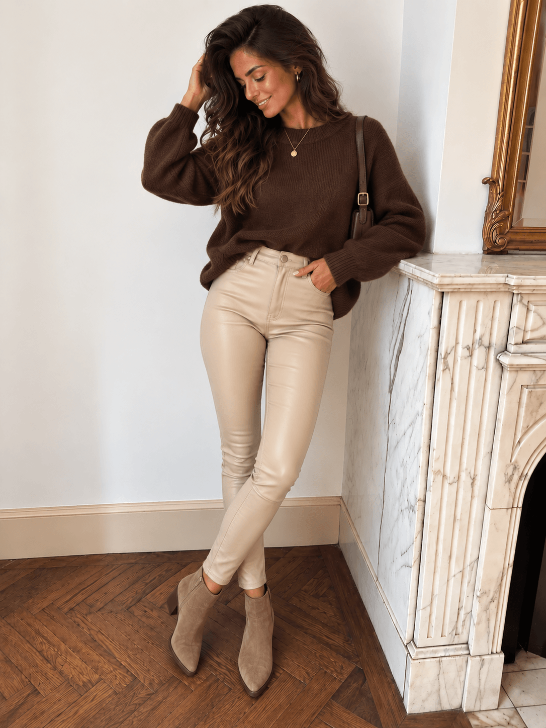 Pantalon beige en simili cuir - LORYS