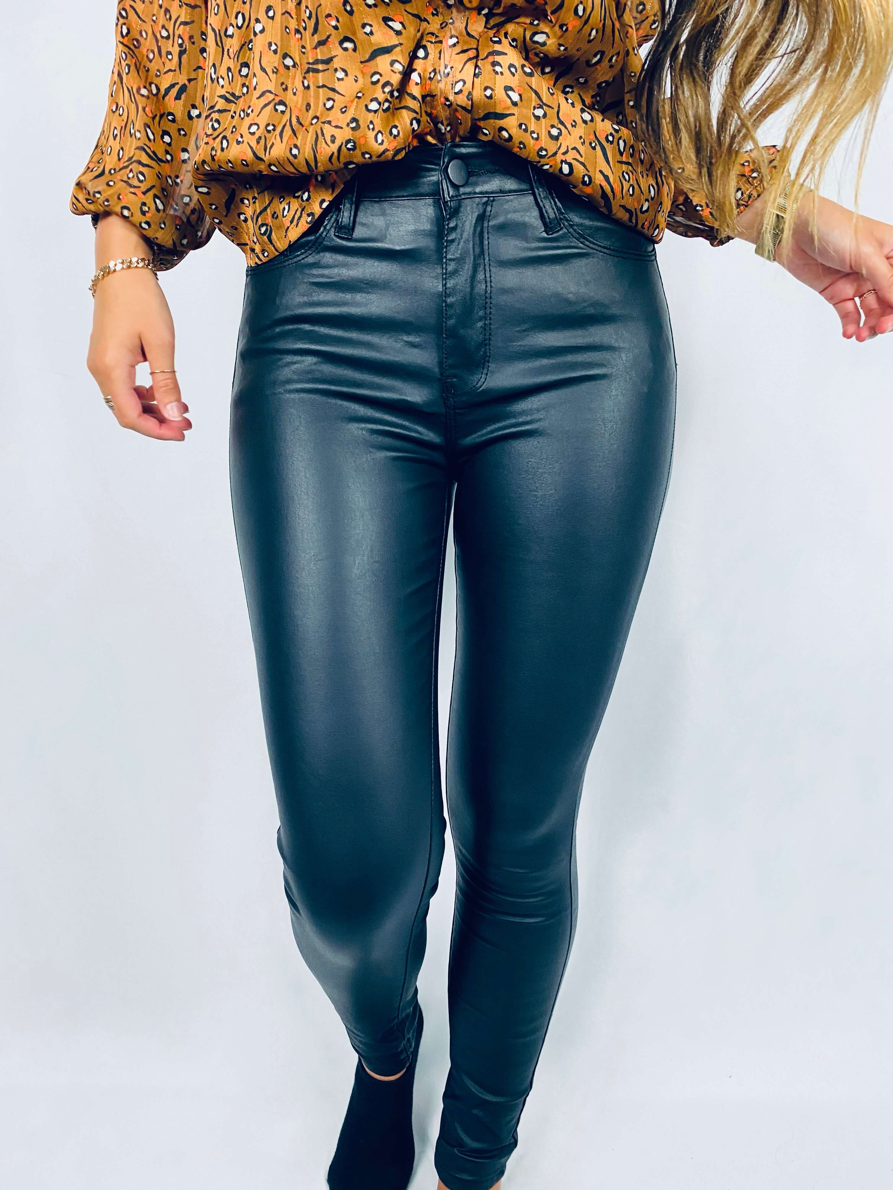Jeans effet cuir - jeans noir - Luna concept store